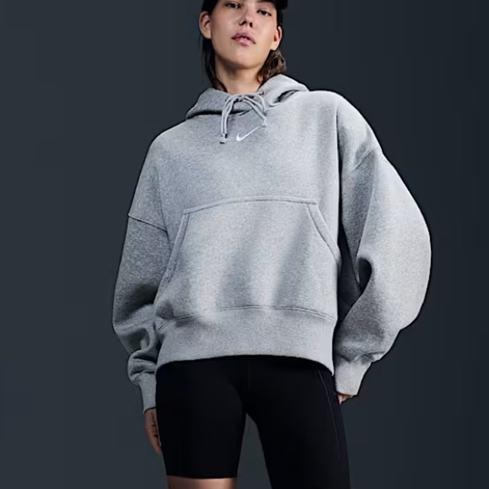 Nike Phoenix Fleece Over-Oversized Pullover Hoodie in dark grey heather sail